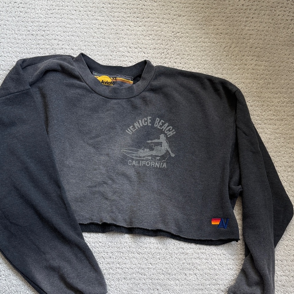 Aviator Nation cropped Faded Charcoal Sweatshirt- size XS